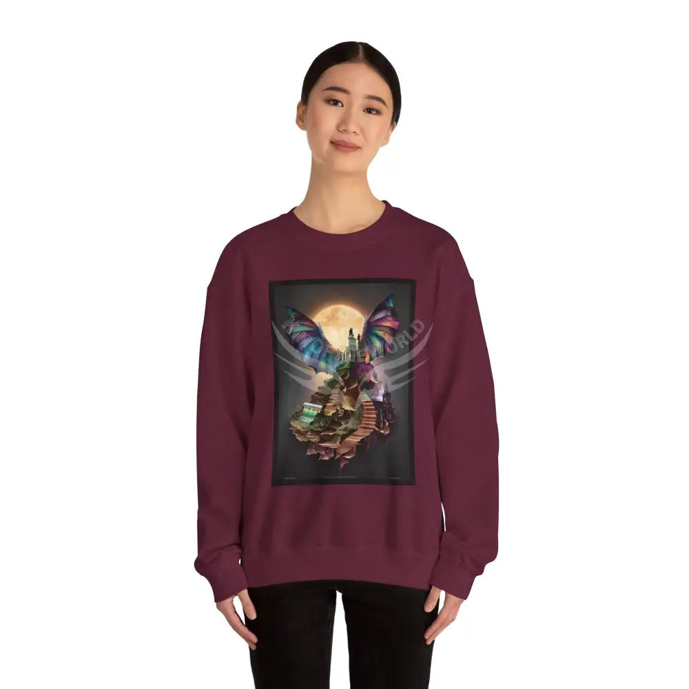 Surreal Empowered 3D Wing Scape Fantasy Signature Design Sweatshirt — Art Crewneck Sweatshirt