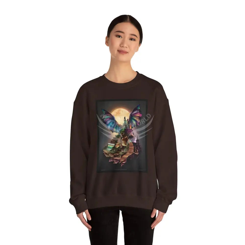 Surreal Empowered 3D Wing Scape Fantasy Signature Design Sweatshirt — Art Crewneck Sweatshirt