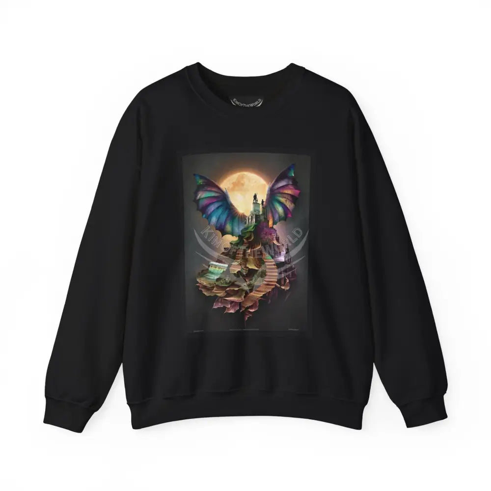 Surreal Empowered 3D Wing Scape Fantasy Signature Design Sweatshirt — Art Crewneck Black / S Sweatshirt