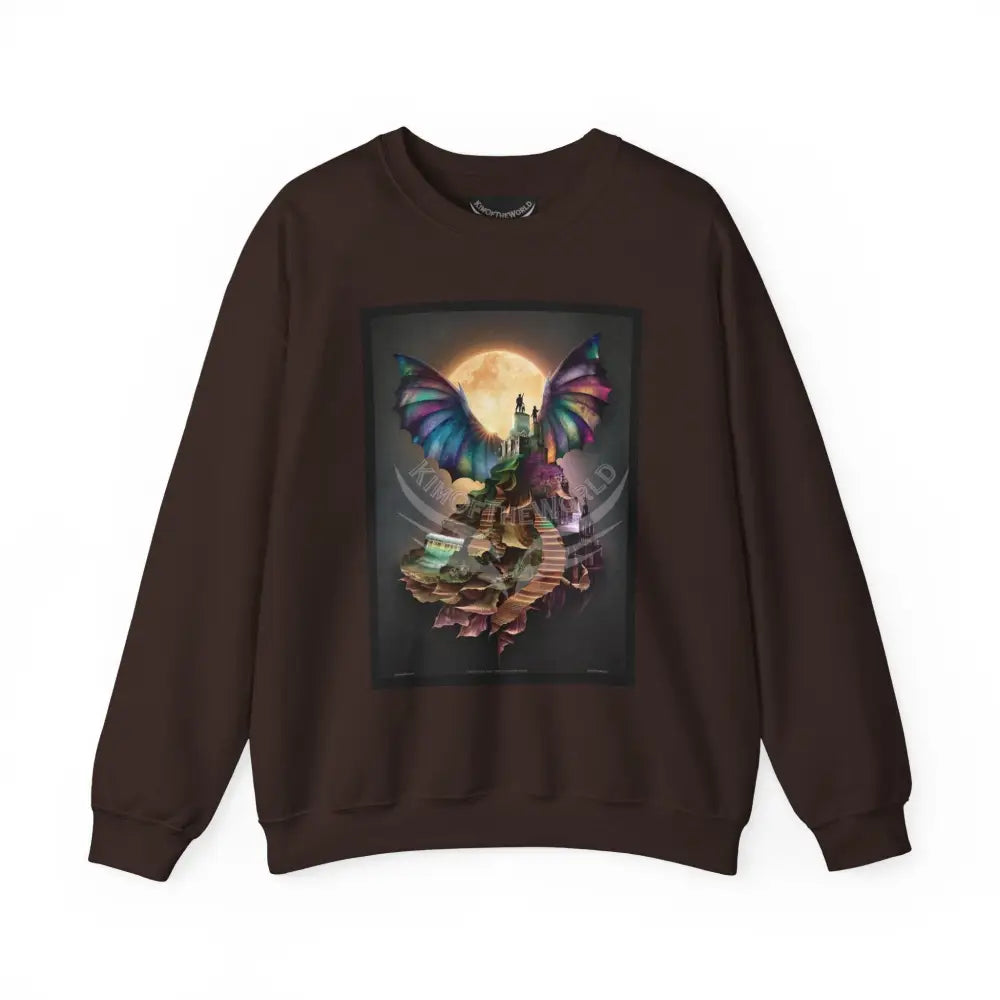 Surreal Empowered 3D Wing Scape Fantasy Signature Design Sweatshirt — Art Crewneck Dark Chocolate / S Sweatshirt