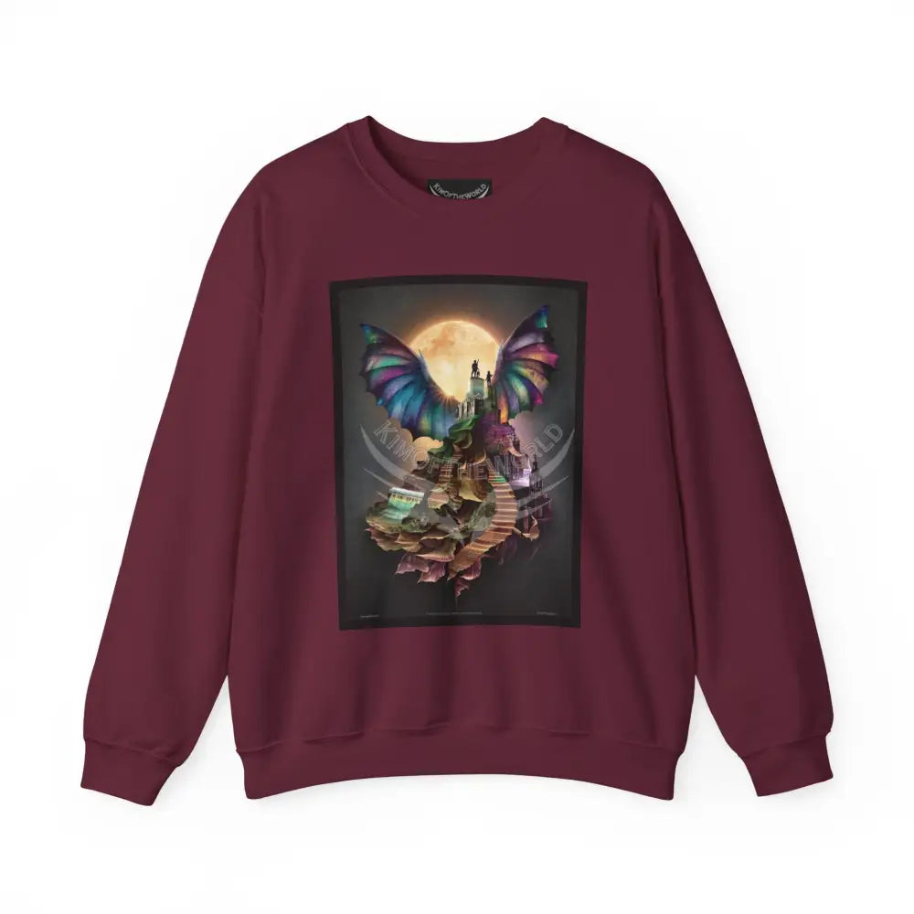 Surreal Empowered 3D Wing Scape Fantasy Signature Design Sweatshirt — Art Crewneck Maroon / S Sweatshirt