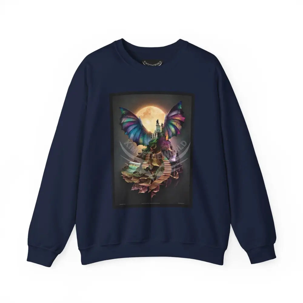 Surreal Empowered 3D Wing Scape Fantasy Signature Design Sweatshirt — Art Crewneck Navy / S Sweatshirt