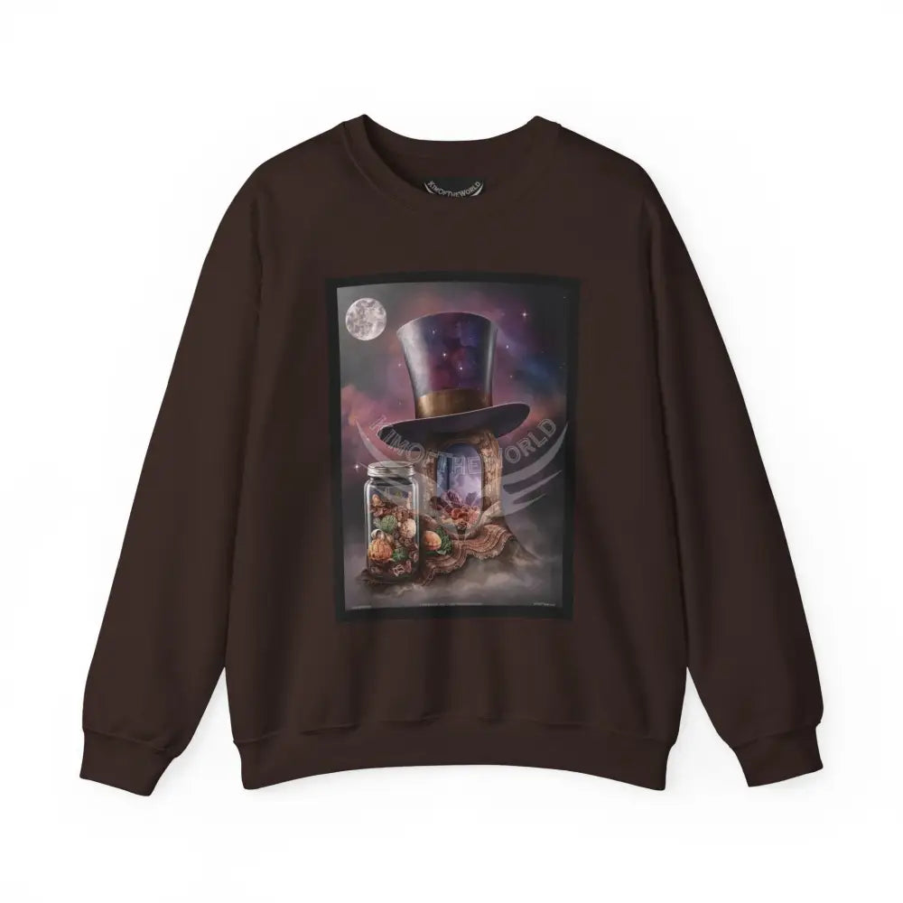 Surreal Empowered 3D Wing Scape Fantasy Signature Design Sweatshirt — Tall Giantess Fetish Art Crewneck Dark Chocolate