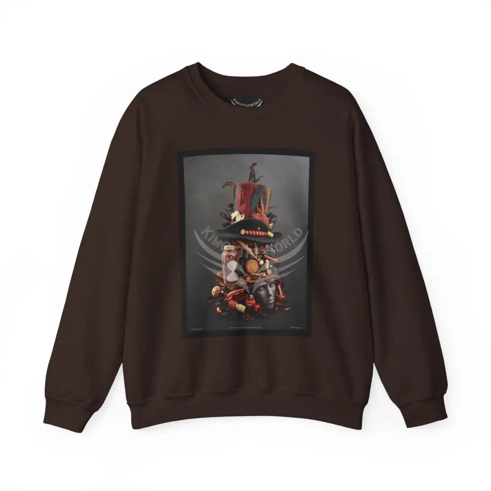 Surreal Empowered 3D Wing Scape Fantasy Signature Design Sweatshirt — Tall Giantess Fetish Art Crewneck Dark Chocolate