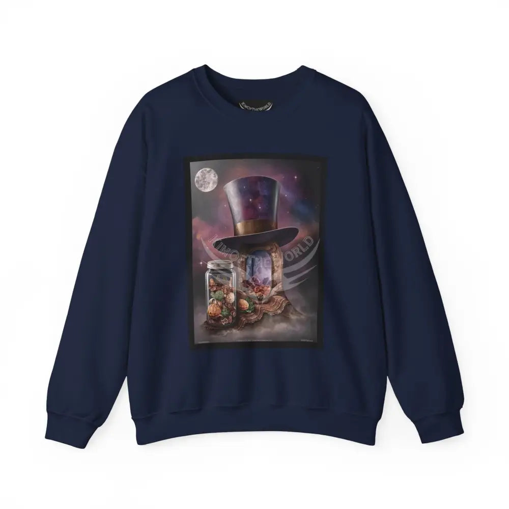 Surreal Empowered 3D Wing Scape Fantasy Signature Design Sweatshirt — Tall Giantess Fetish Art Crewneck Navy / S