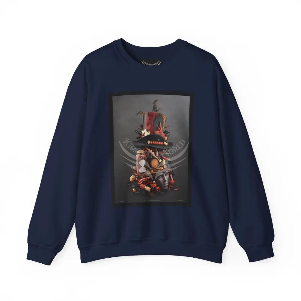 Surreal Empowered 3D Wing Scape Fantasy Signature Design Sweatshirt — Tall Giantess Fetish Art Crewneck Navy / S