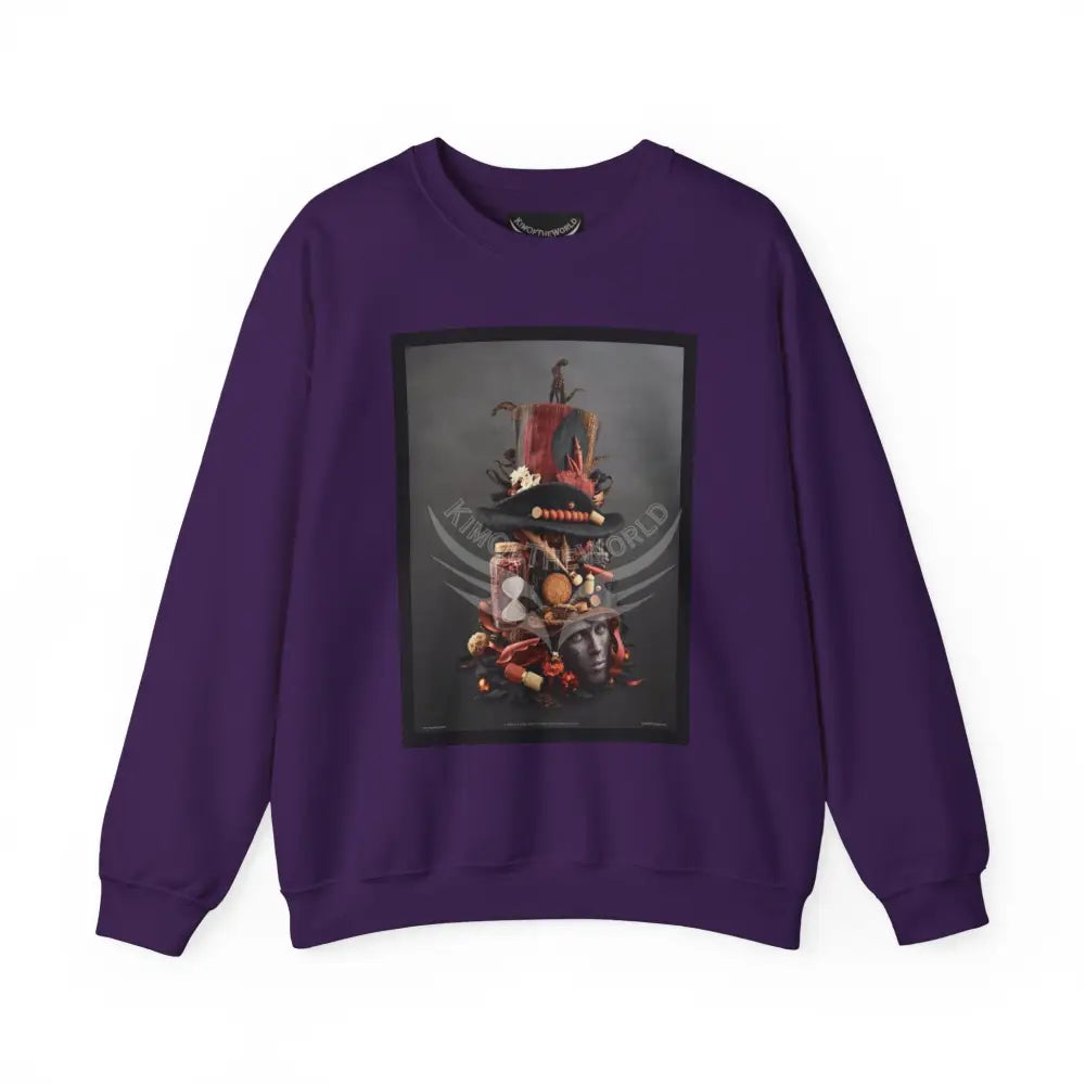 Surreal Empowered 3D Wing Scape Fantasy Signature Design Sweatshirt — Tall Giantess Fetish Art Crewneck Purple / S