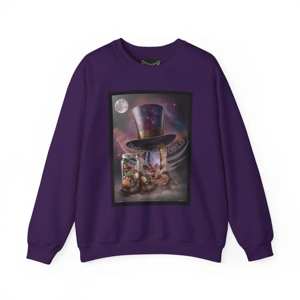 Surreal Empowered 3D Wing Scape Fantasy Signature Design Sweatshirt — Tall Giantess Fetish Art Crewneck Purple / S