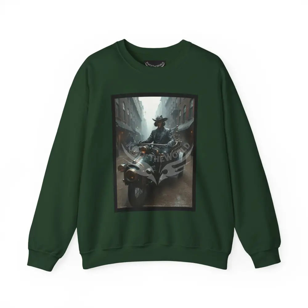 Surreal Empowered Gothic Riders Fantasy Signature Design Sweatshirt — Tall Giantess Fetish Art Crewneck Forest Green