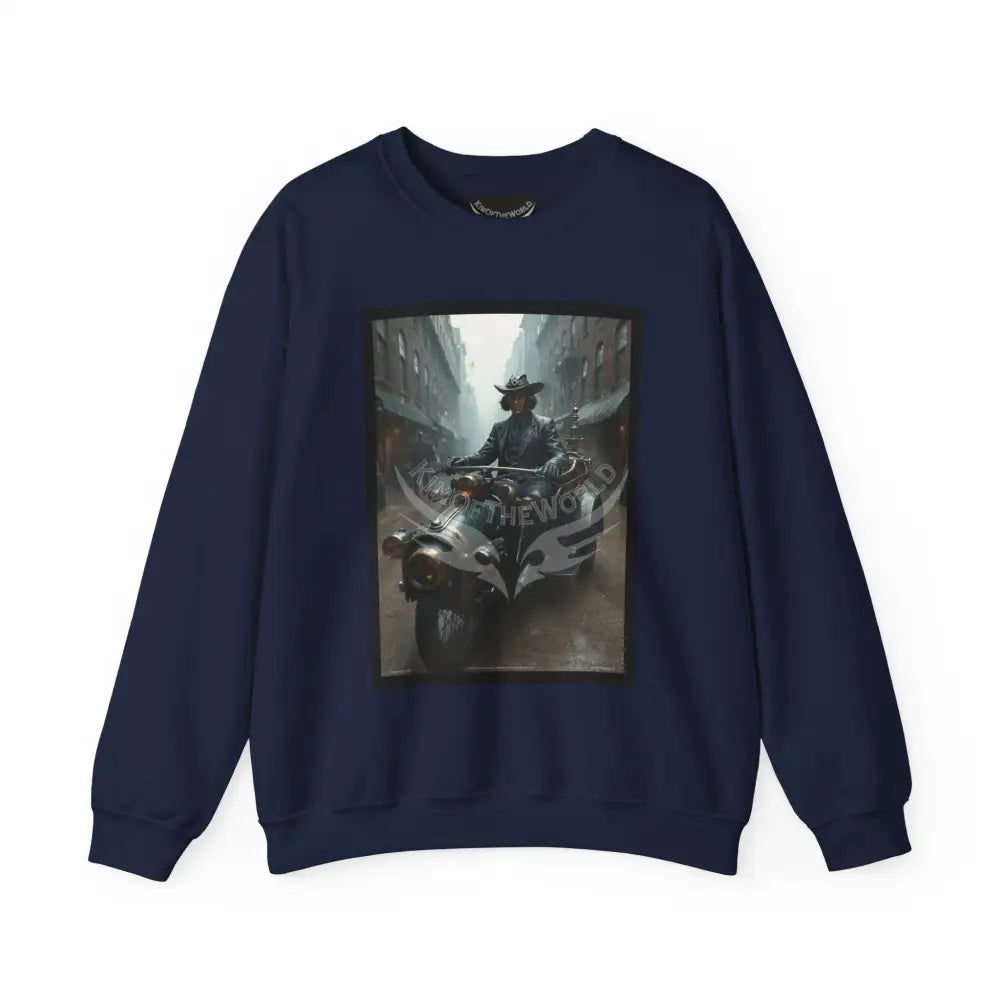 Surreal Empowered Gothic Riders Fantasy Signature Design Sweatshirt — Tall Giantess Fetish Art Crewneck Navy / S