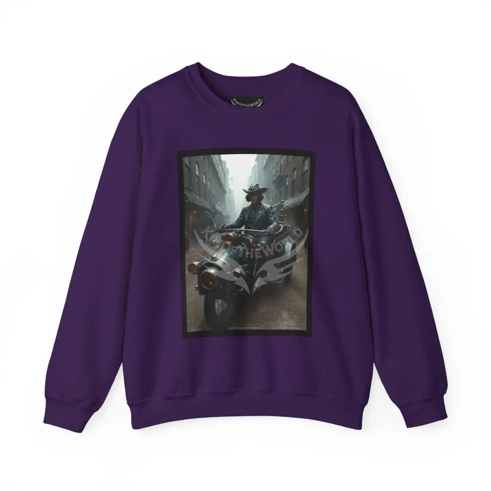 Surreal Empowered Gothic Riders Fantasy Signature Design Sweatshirt — Tall Giantess Fetish Art Crewneck Purple / S