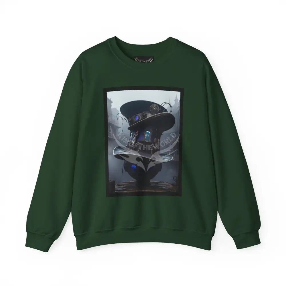 Surreal Empowered Magic Giant Top Hat Magician 3D Wing Scape Fantasy Signature Design — CrewneckSweatshirt Forest Green