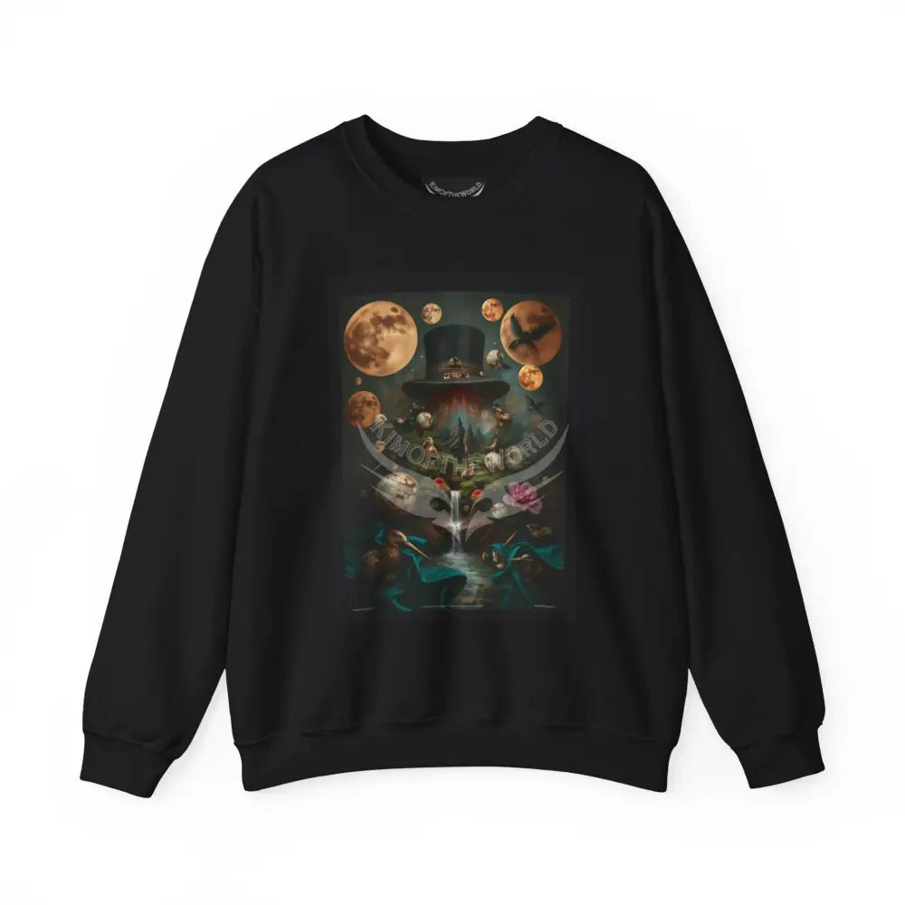 Surreal Empowered Top Hat Magician 3D Wing Scape Fantasy Signature Design Sweatshirt — Tall Giantess Fetish Art