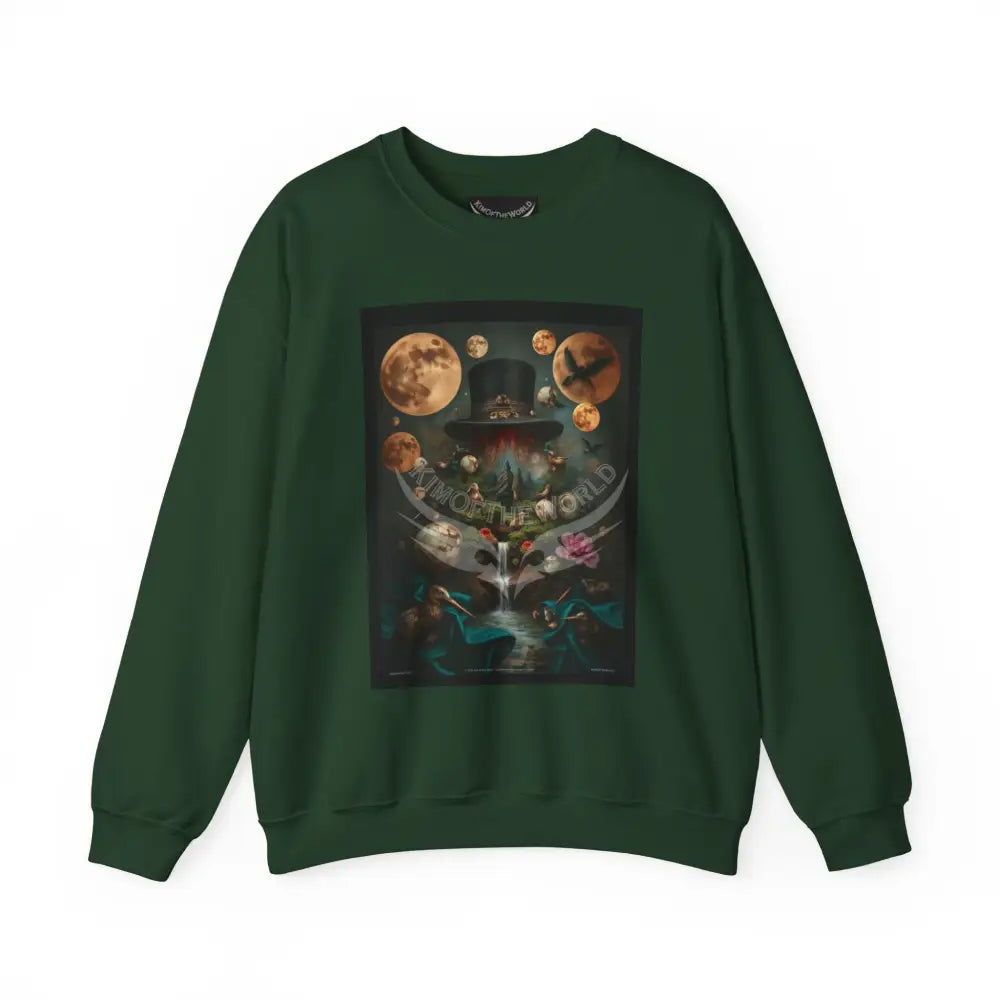 Surreal Empowered Top Hat Magician 3D Wing Scape Fantasy Signature Design Sweatshirt — Tall Giantess Fetish Art