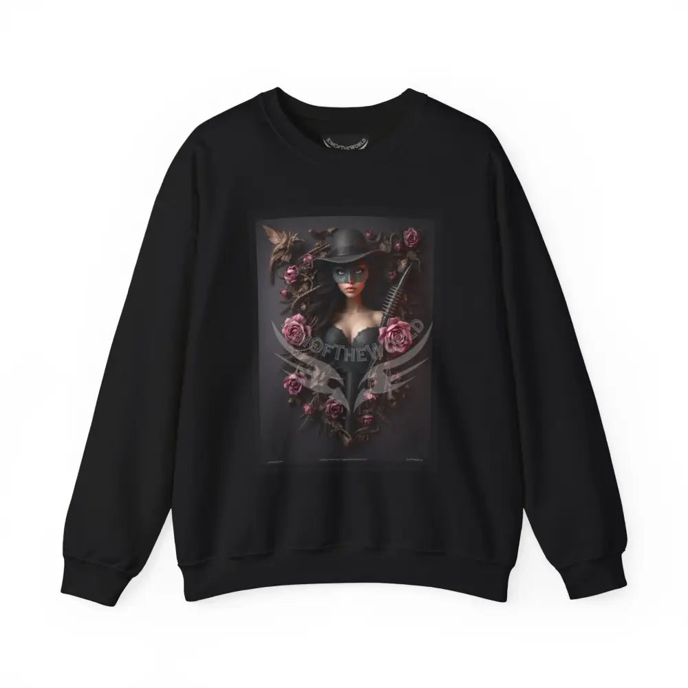 Surreal Empowered Top Hat Magician Floral Lady Fantasy Signature Design - Crewneck Sweatshirt Black / S Sweatshirt