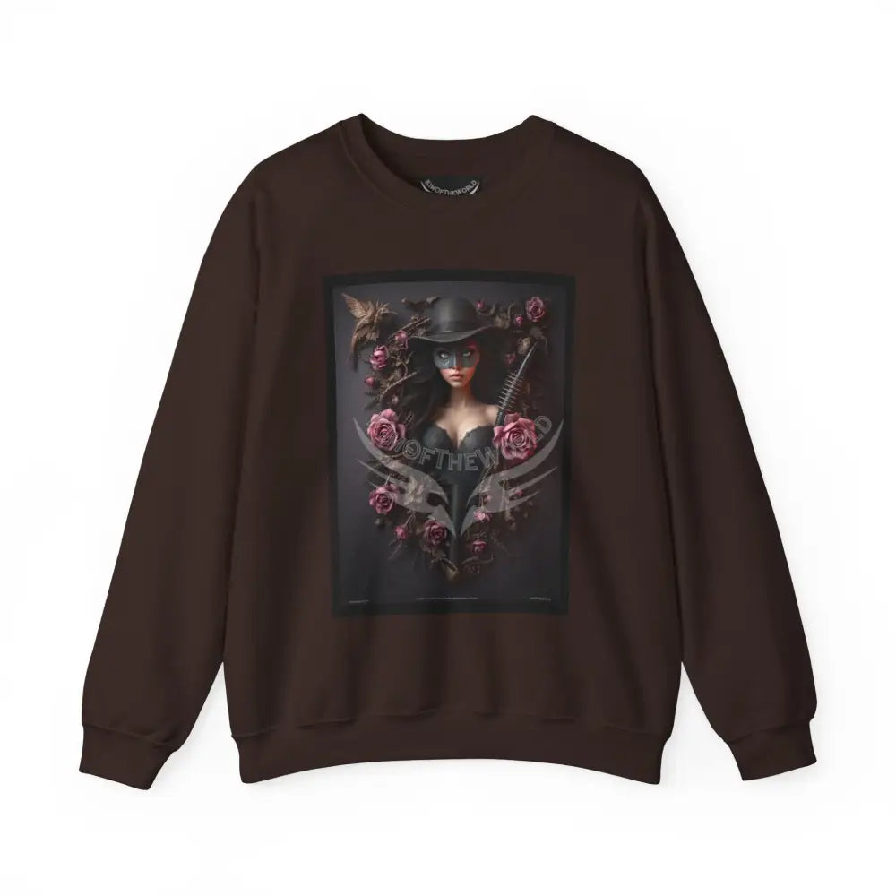 Surreal Empowered Top Hat Magician Floral Lady Fantasy Signature Design - Crewneck Sweatshirt Dark Chocolate / S