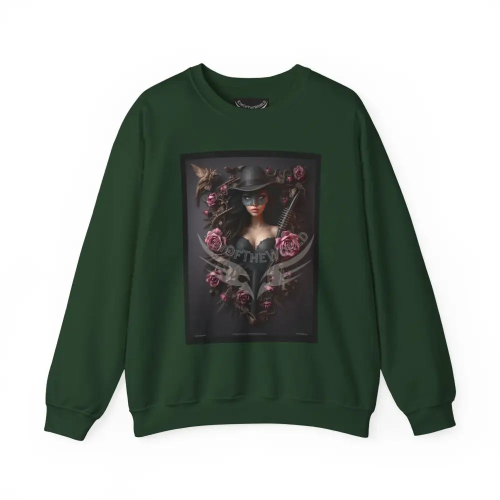 Surreal Empowered Top Hat Magician Floral Lady Fantasy Signature Design - Crewneck Sweatshirt Forest Green / S