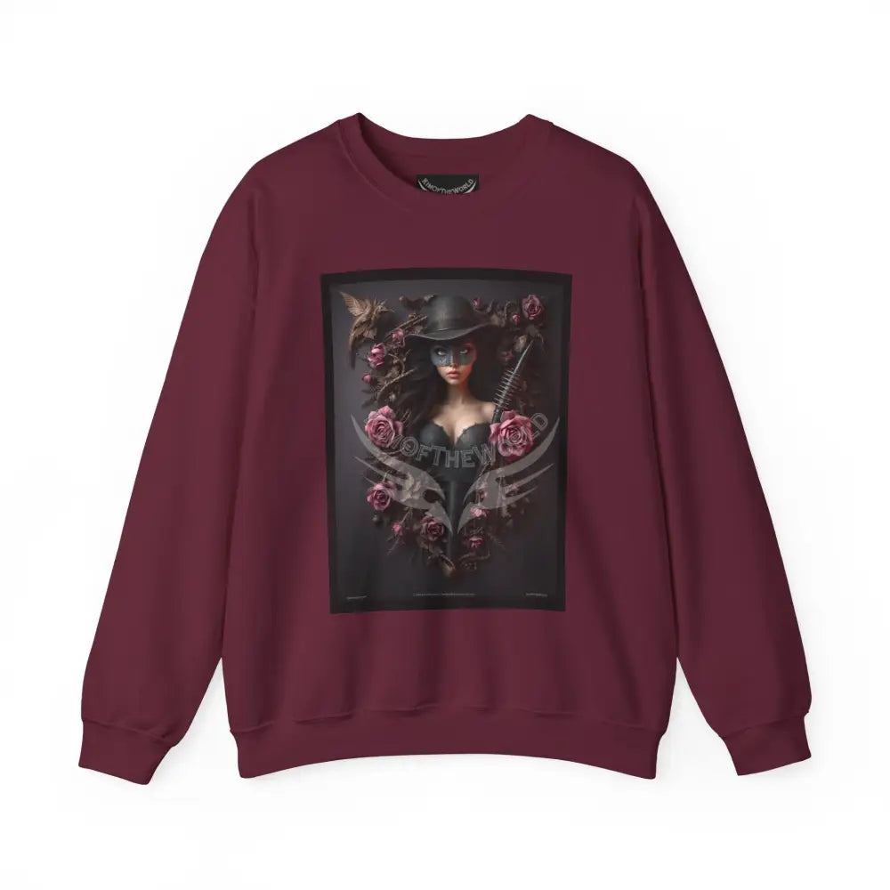 Surreal Empowered Top Hat Magician Floral Lady Fantasy Signature Design - Crewneck Sweatshirt Maroon / S Sweatshirt