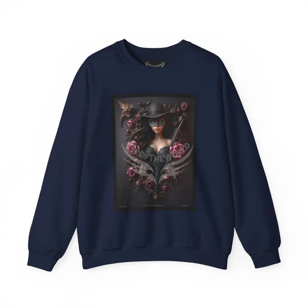Surreal Empowered Top Hat Magician Floral Lady Fantasy Signature Design - Crewneck Sweatshirt Navy / S Sweatshirt