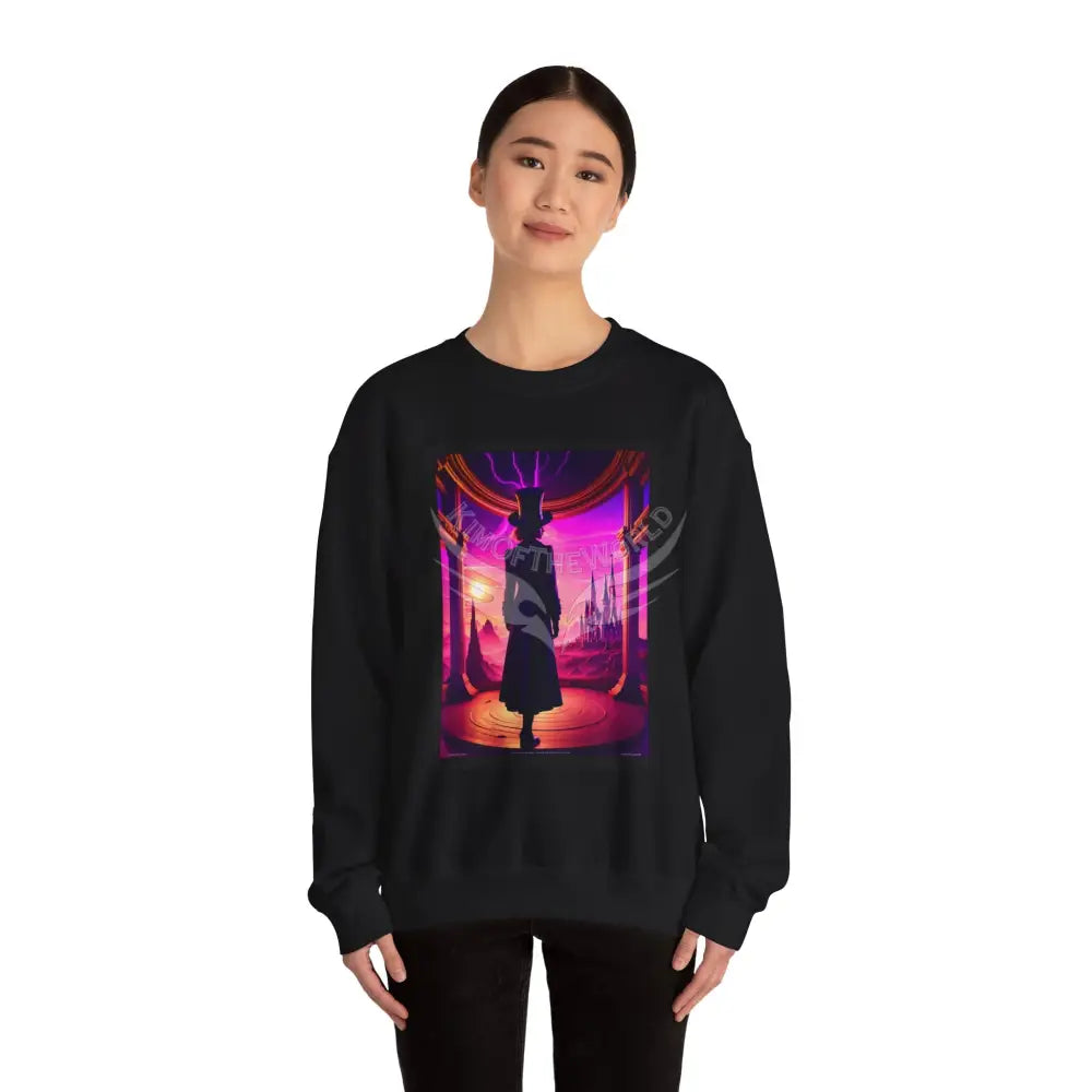 Surreal Empowered Top Hat Magician Vaporwave Fantasy Signature Design Sweatshirt — Tall Giantess Fetish Art Crewneck