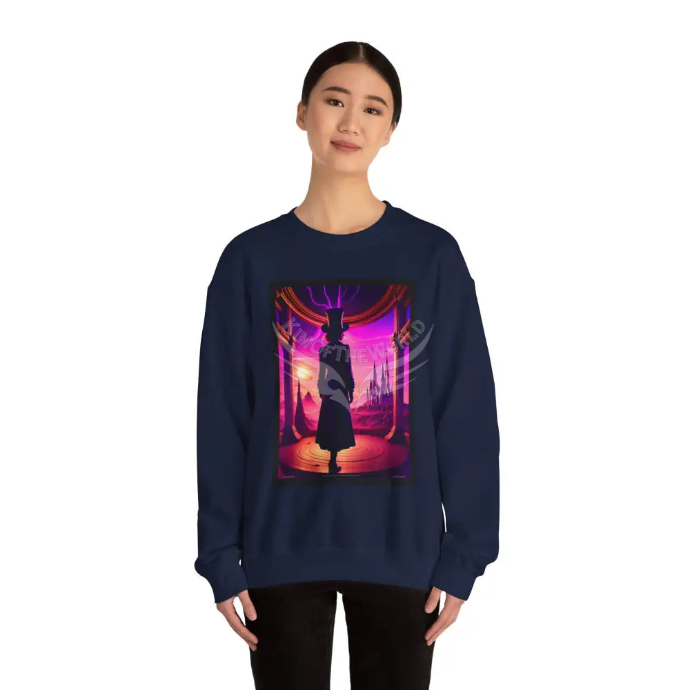 Surreal Empowered Top Hat Magician Vaporwave Fantasy Signature Design Sweatshirt — Tall Giantess Fetish Art Crewneck