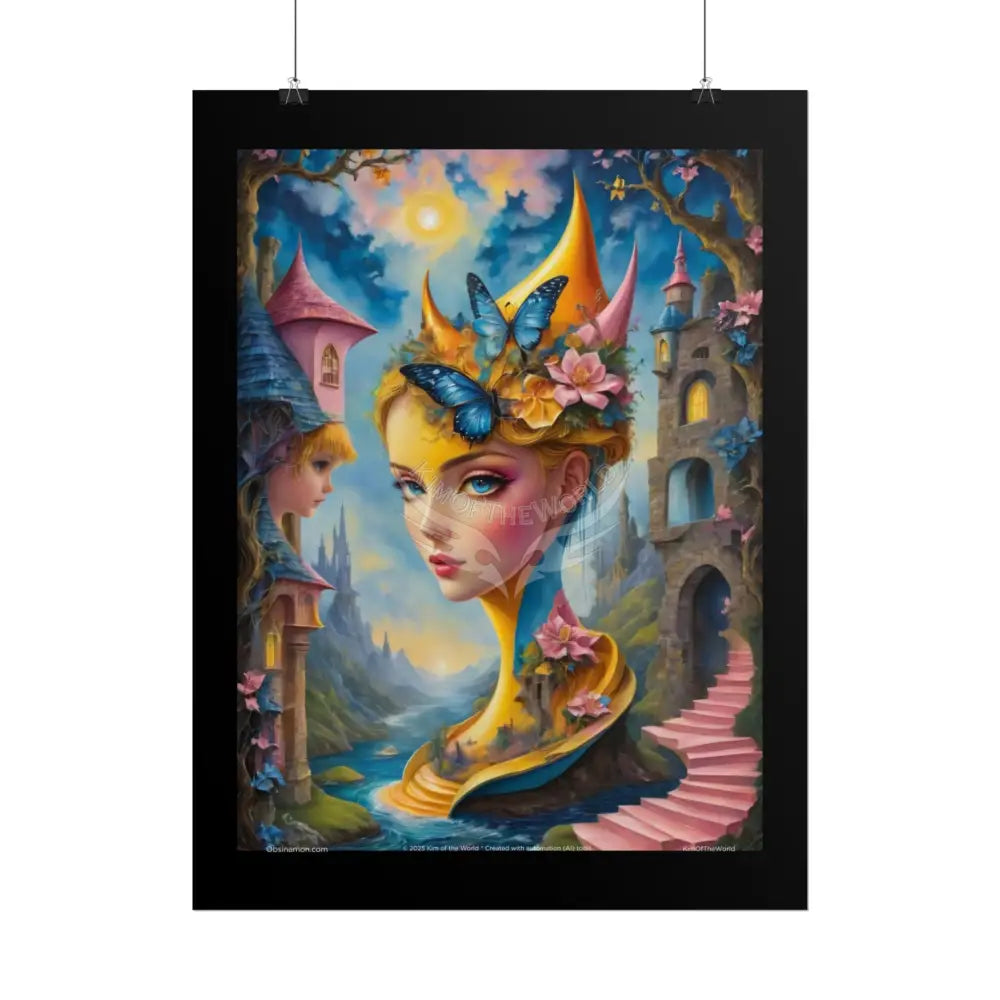 Surreal Lady Iridescent Steampunk Yellow - Framable Wall Art for Home or Office (Rolled Poster) Poster