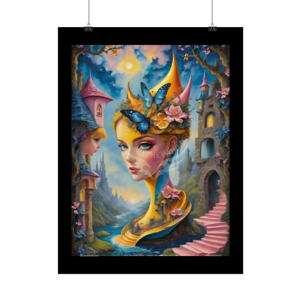 Surreal Lady Iridescent Steampunk Yellow - Framable Wall Art for Home or Office (Rolled Poster) Poster