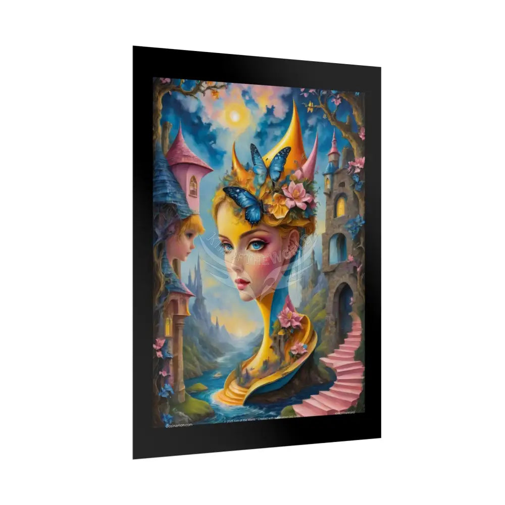 Surreal Lady Iridescent Steampunk Yellow - Framable Wall Art for Home or Office (Rolled Poster) Poster