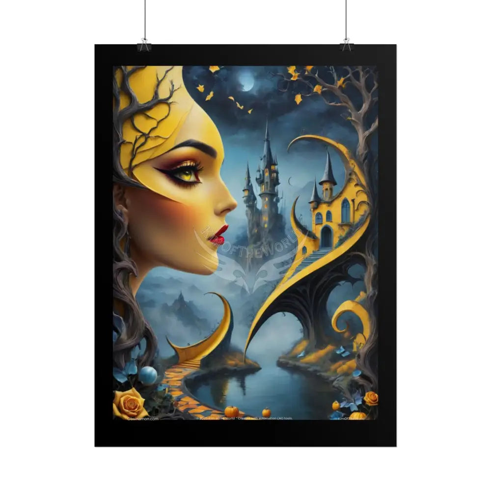 Surreal Lady Iridescent Steampunk Yellow - Framable Wall Art for Home or Office (Rolled Poster) Poster