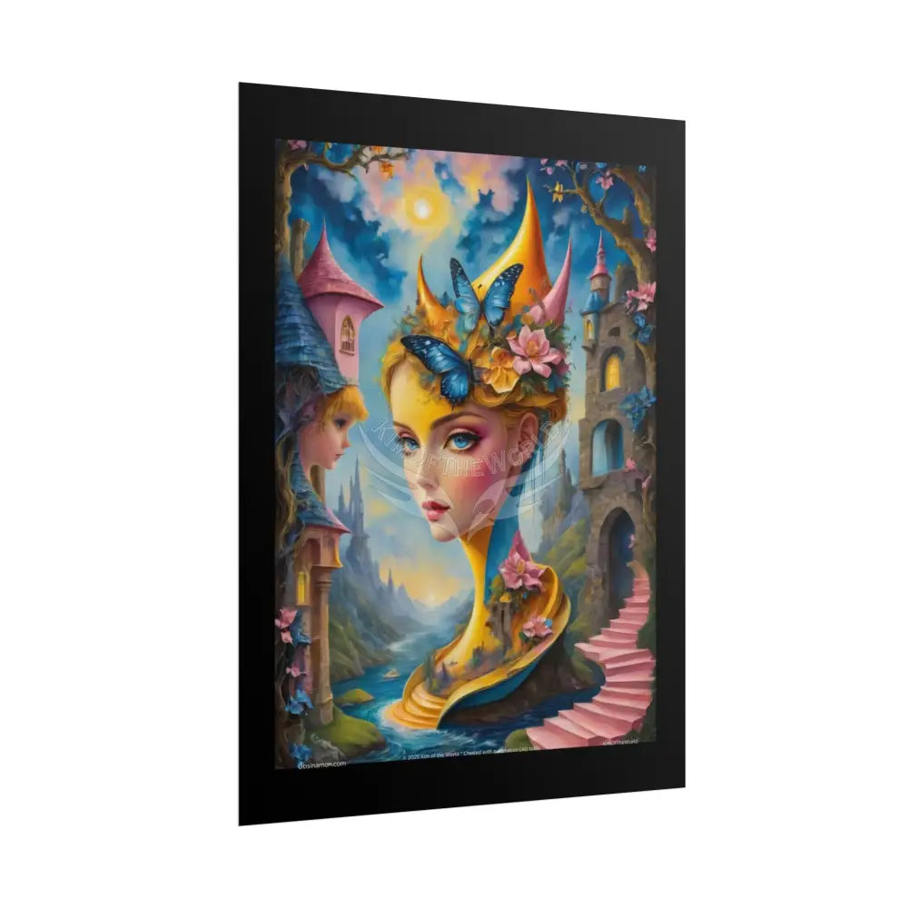 Surreal Lady Iridescent Steampunk Yellow - Framable Wall Art for Home or Office (Rolled Poster) Poster