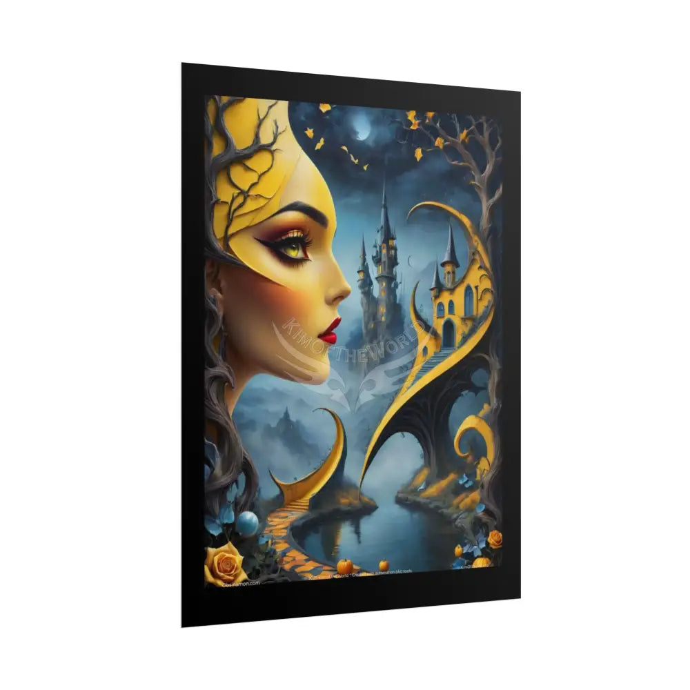Surreal Lady Iridescent Steampunk Yellow - Framable Wall Art for Home or Office (Rolled Poster) Poster