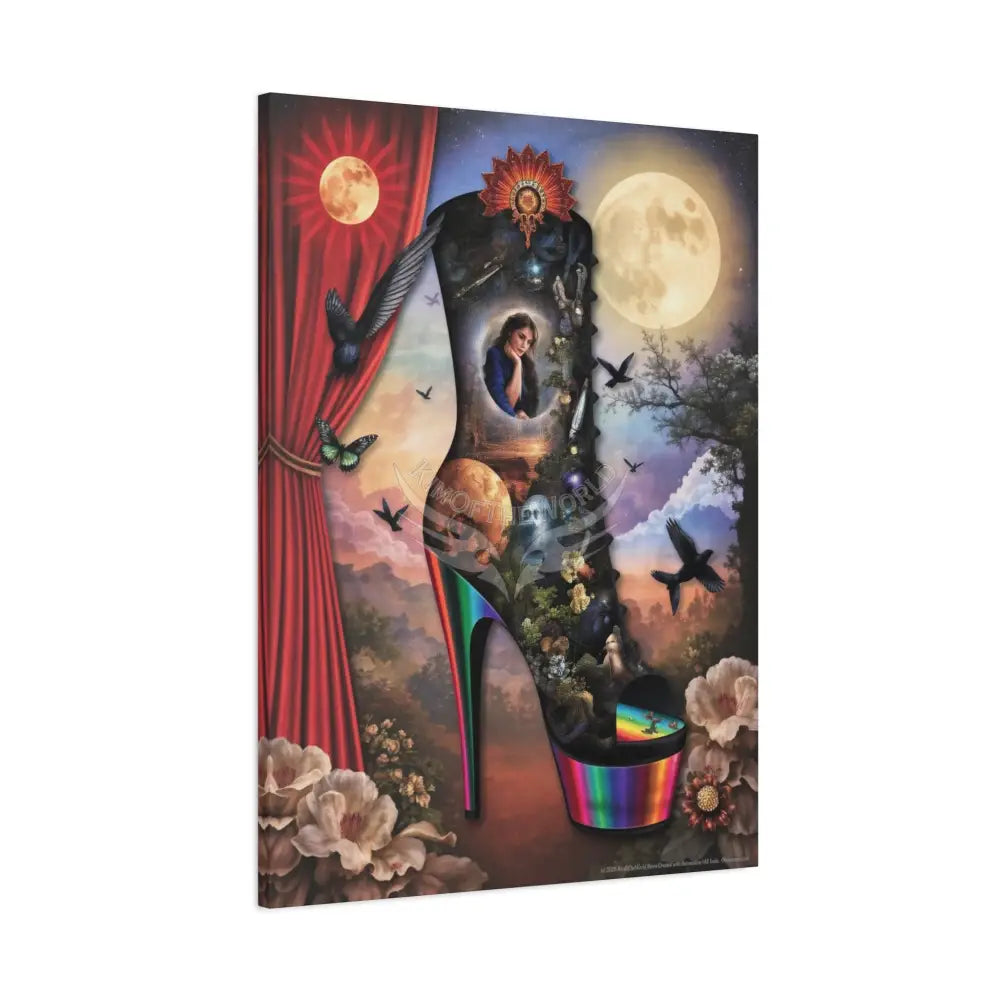 Surreal Magic Stiletto Dimensional Canvas Art — 3D Portal Shoe Lover’s Wall Decor Canvas