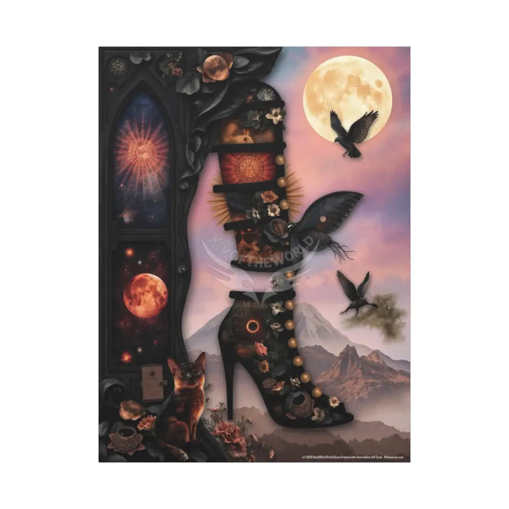 Surreal Magic Stiletto Dimensional Canvas Art — 3D Portal Shoe Lover’s Wall Decor 36’’ x 48’’ (Vertical) / 1.25’’ Canvas
