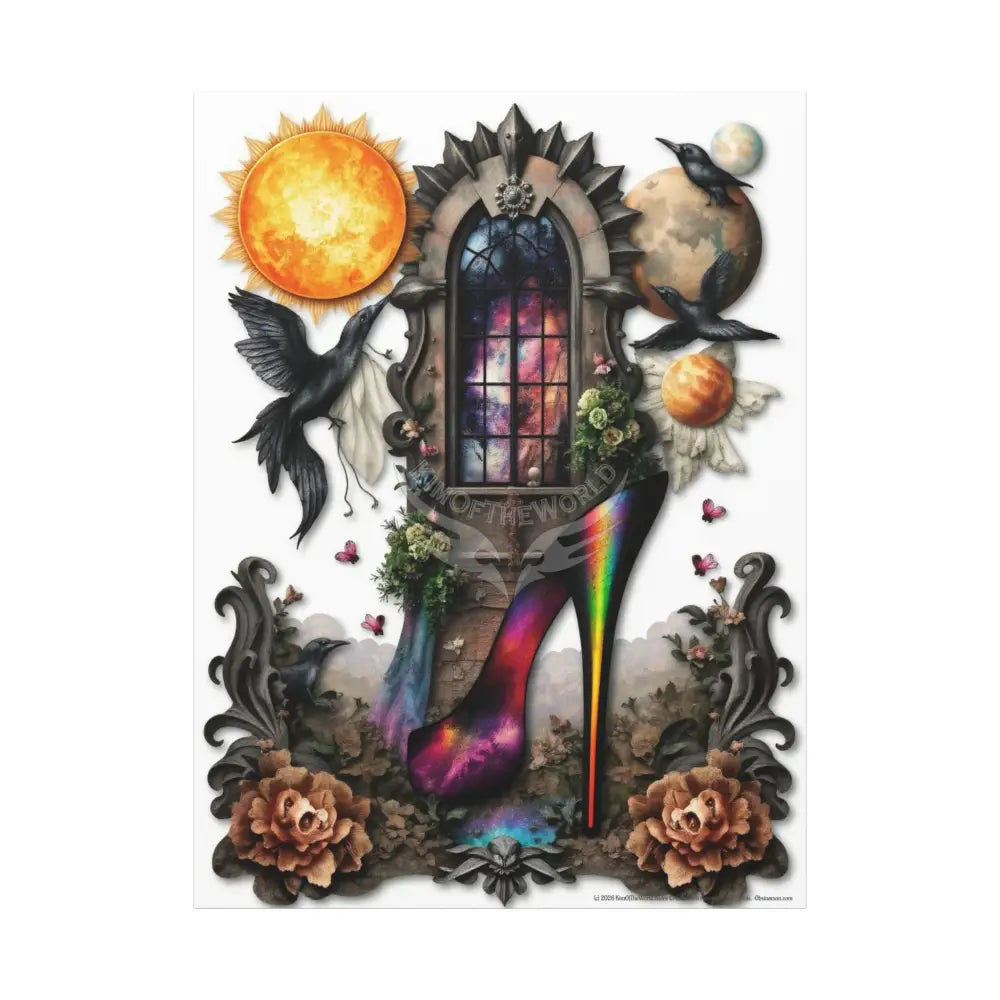 Surreal Magic Stiletto Dimensional Canvas Art — 3D Portal Shoe Lover’s Wall Decor 36’’ x 48’’ (Vertical) / 1.25’’ Canvas