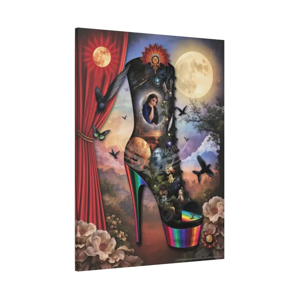 Surreal Magic Stiletto Dimensional Canvas Art — 3D Portal Shoe Lover’s Wall Decor Canvas