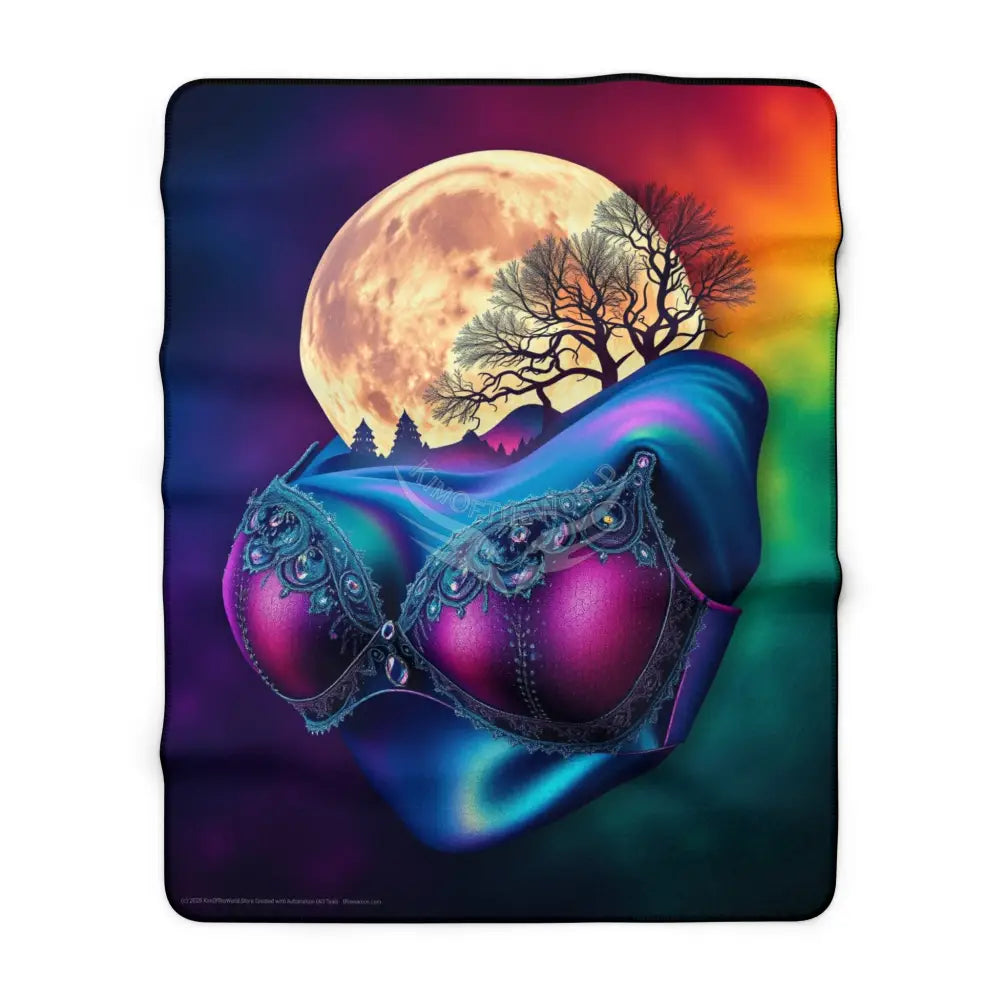 Surreal Moonlit Giant Lady Form Sherpa Fleece Blanket — Dreamy Ocean Night Cozy Throw 30’’ × 40’’ Home Decor