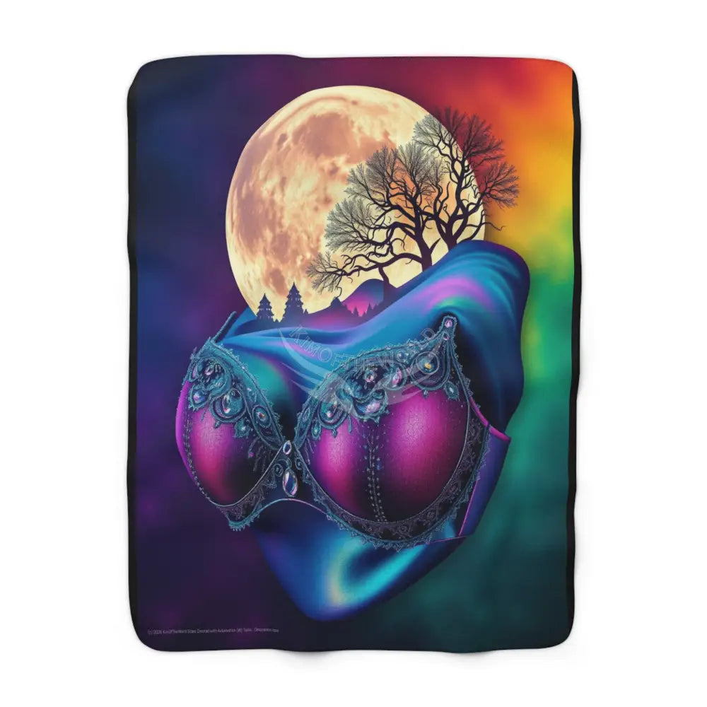 Surreal Moonlit Giant Lady Form Sherpa Fleece Blanket — Dreamy Ocean Night Cozy Throw 50’’ × 60’’ Home Decor