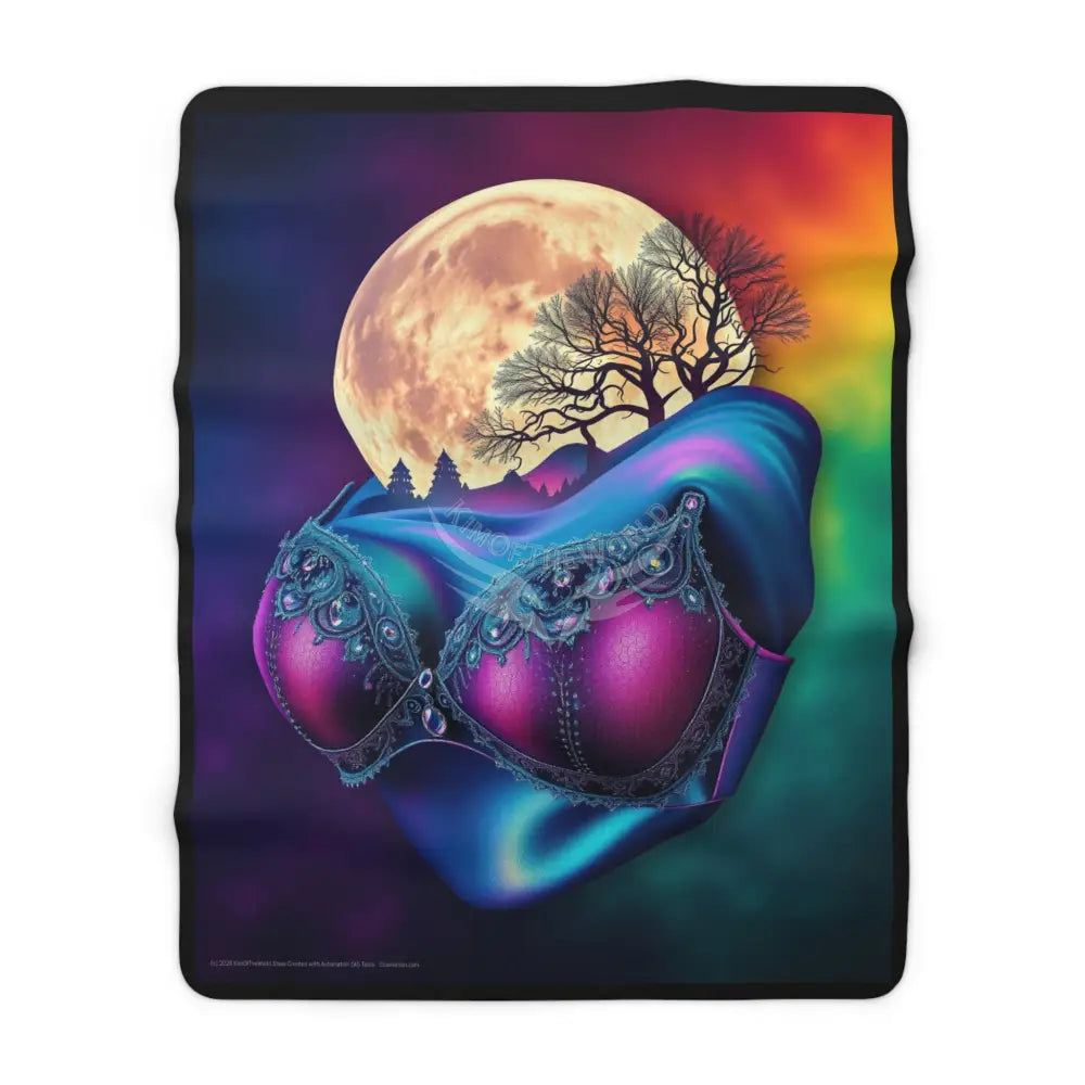 Surreal Moonlit Giant Lady Form Sherpa Fleece Blanket — Dreamy Ocean Night Cozy Throw 60’’ × 80’’ Home Decor