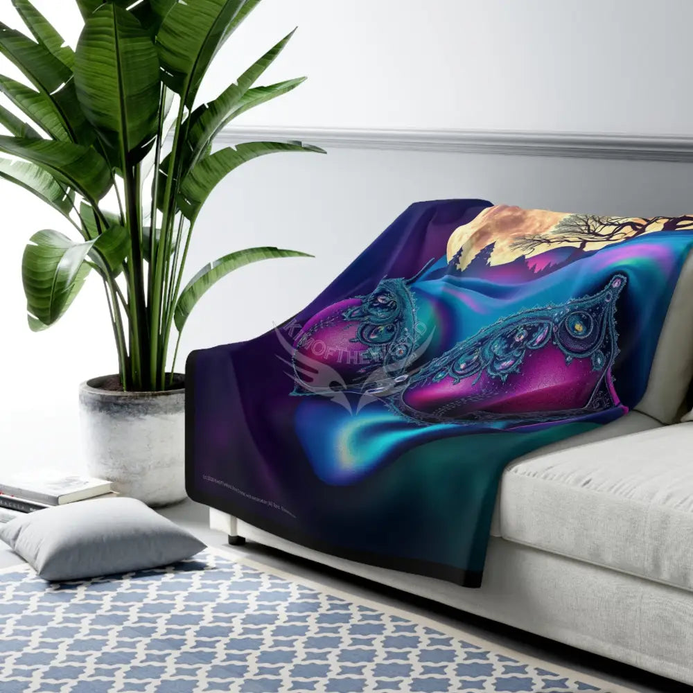 Surreal Moonlit Giant Lady Form Sherpa Fleece Blanket — Dreamy Ocean Night Cozy Throw Home Decor