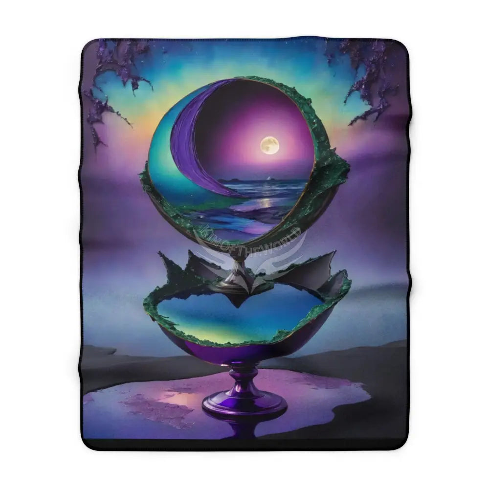 Surreal Moonlit Globe Sherpa Fleece Blanket — Dreamy Ocean Night Cozy Throw 30’’ × 40’’ Home Decor