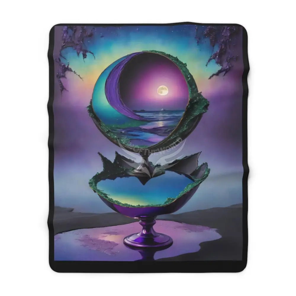 Surreal Moonlit Globe Sherpa Fleece Blanket — Dreamy Ocean Night Cozy Throw 60’’ × 80’’ Home Decor