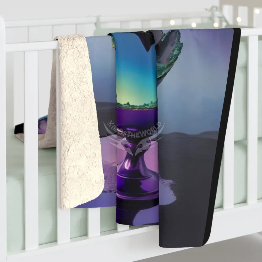 Surreal Moonlit Globe Sherpa Fleece Blanket — Dreamy Ocean Night Cozy Throw Home Decor