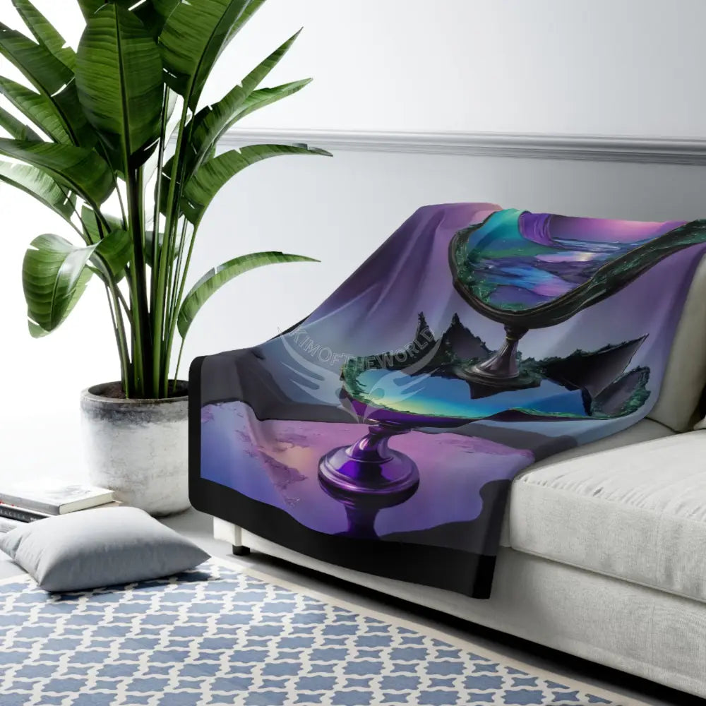 Surreal Moonlit Globe Sherpa Fleece Blanket — Dreamy Ocean Night Cozy Throw Home Decor