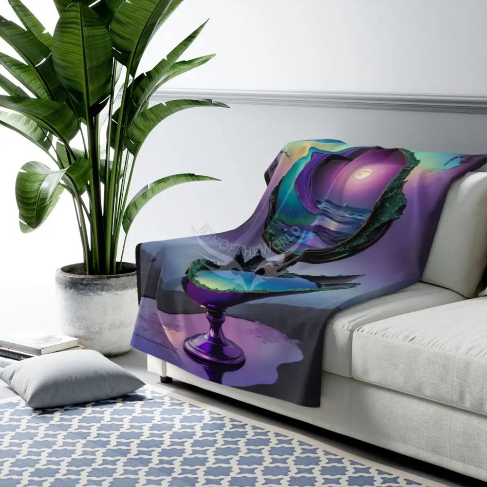 Surreal Moonlit Globe Sherpa Fleece Blanket — Dreamy Ocean Night Cozy Throw Home Decor