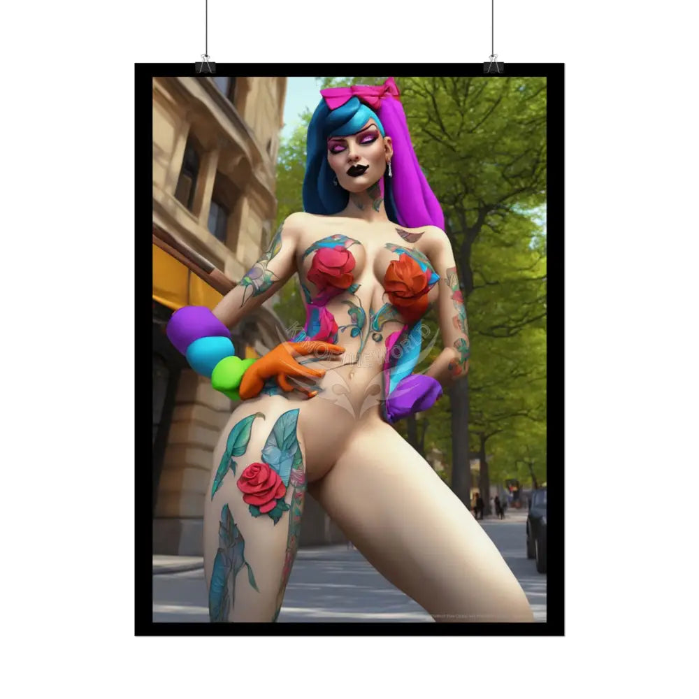 Tall Floral Tattoo AI Towering Empowered Woman Poster — Sexy Confident Art Print Poster