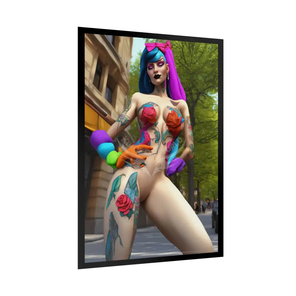 Tall Floral Tattoo AI Towering Empowered Woman Poster — Sexy Confident Art Print Poster