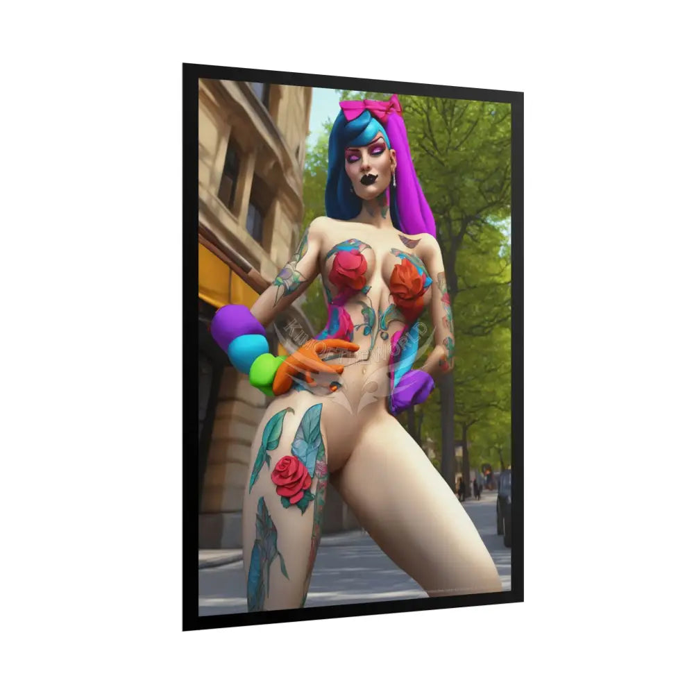 Tall Floral Tattoo AI Towering Empowered Woman Poster — Sexy Confident Art Print Poster