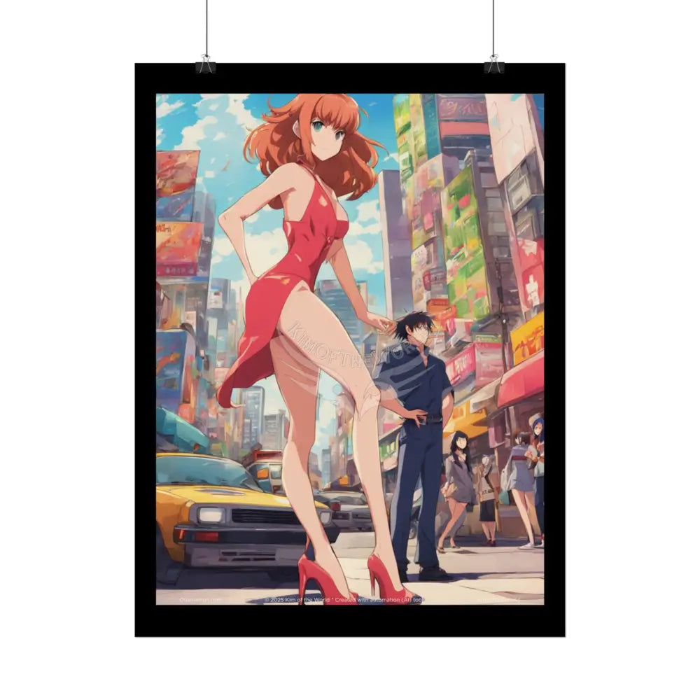 Tall Girlfriend Giant Giantess Anime Giant Lady Girl Poster — Rolled Art Print Poster