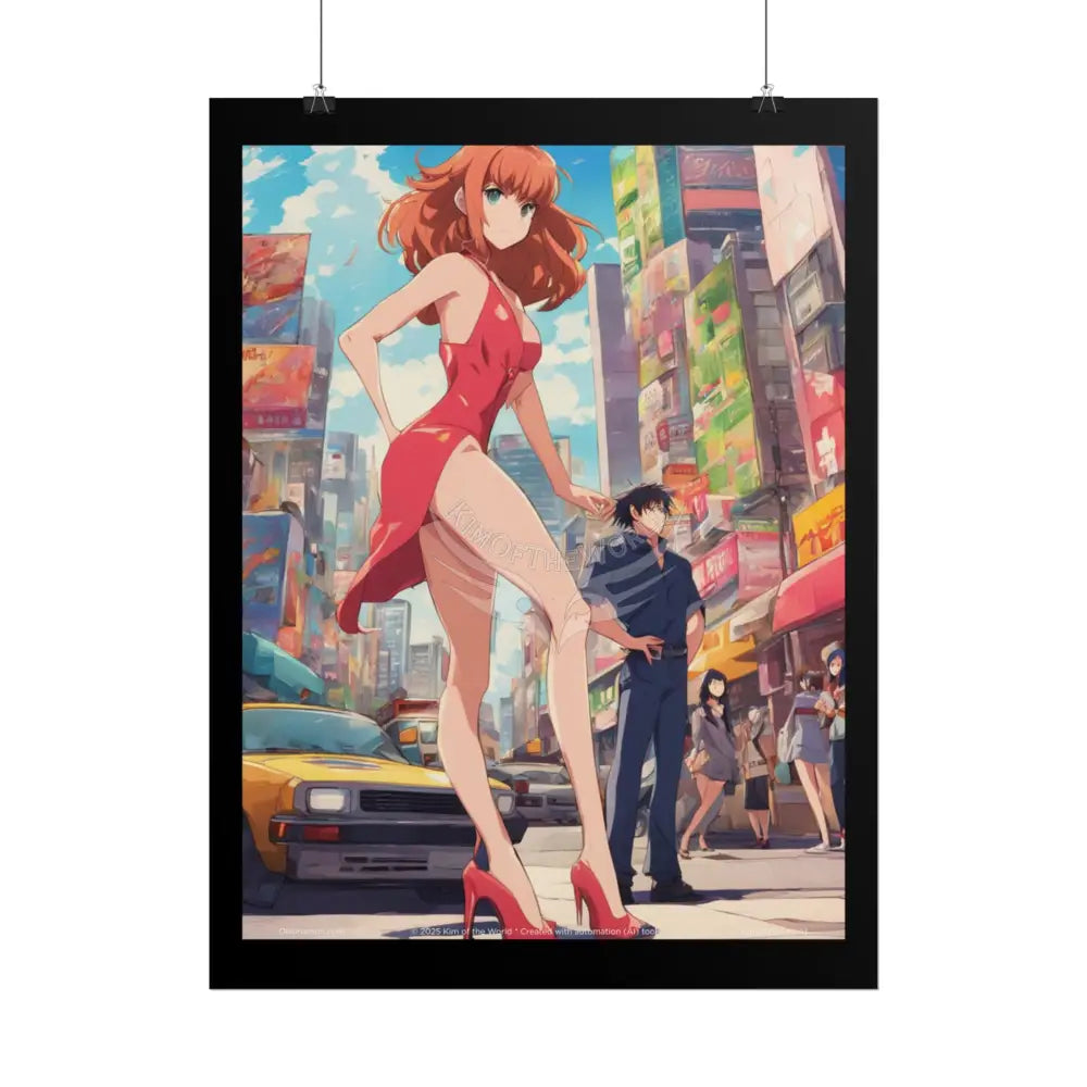 Tall Girlfriend Giant Giantess Anime Giant Lady Girl Poster — Rolled Art Print Poster