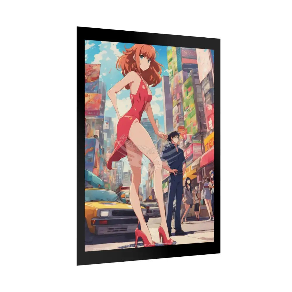Tall Girlfriend Giant Giantess Anime Giant Lady Girl Poster — Rolled Art Print Poster